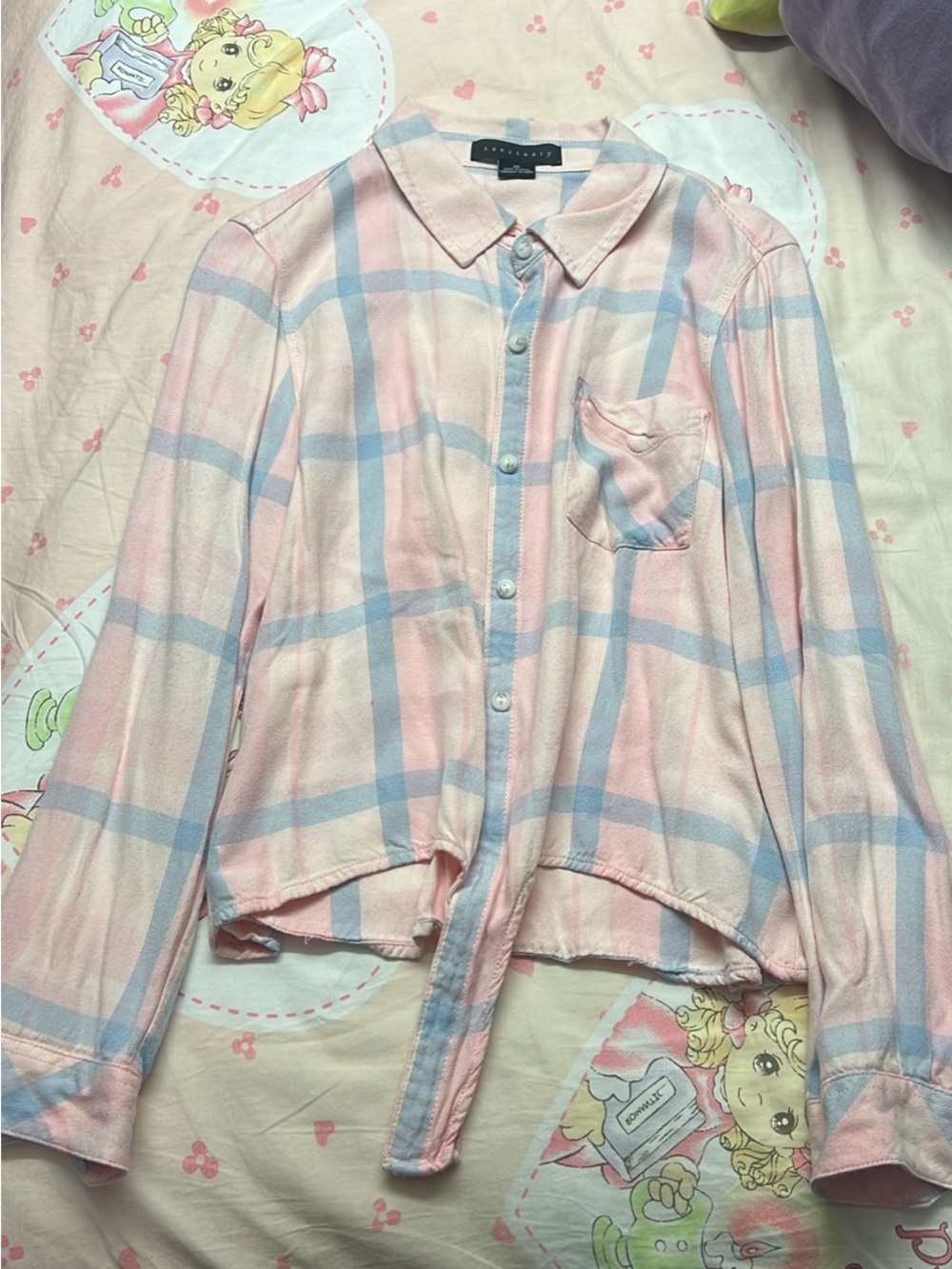 Pink and blue plaid button down shirt